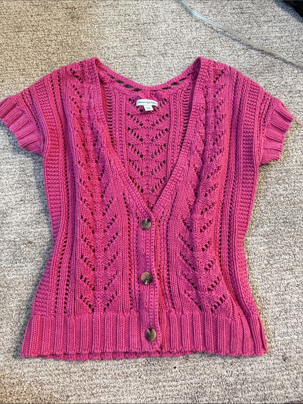 American Eagle Outfitters Pink Short Sleeve Knit Cardigan